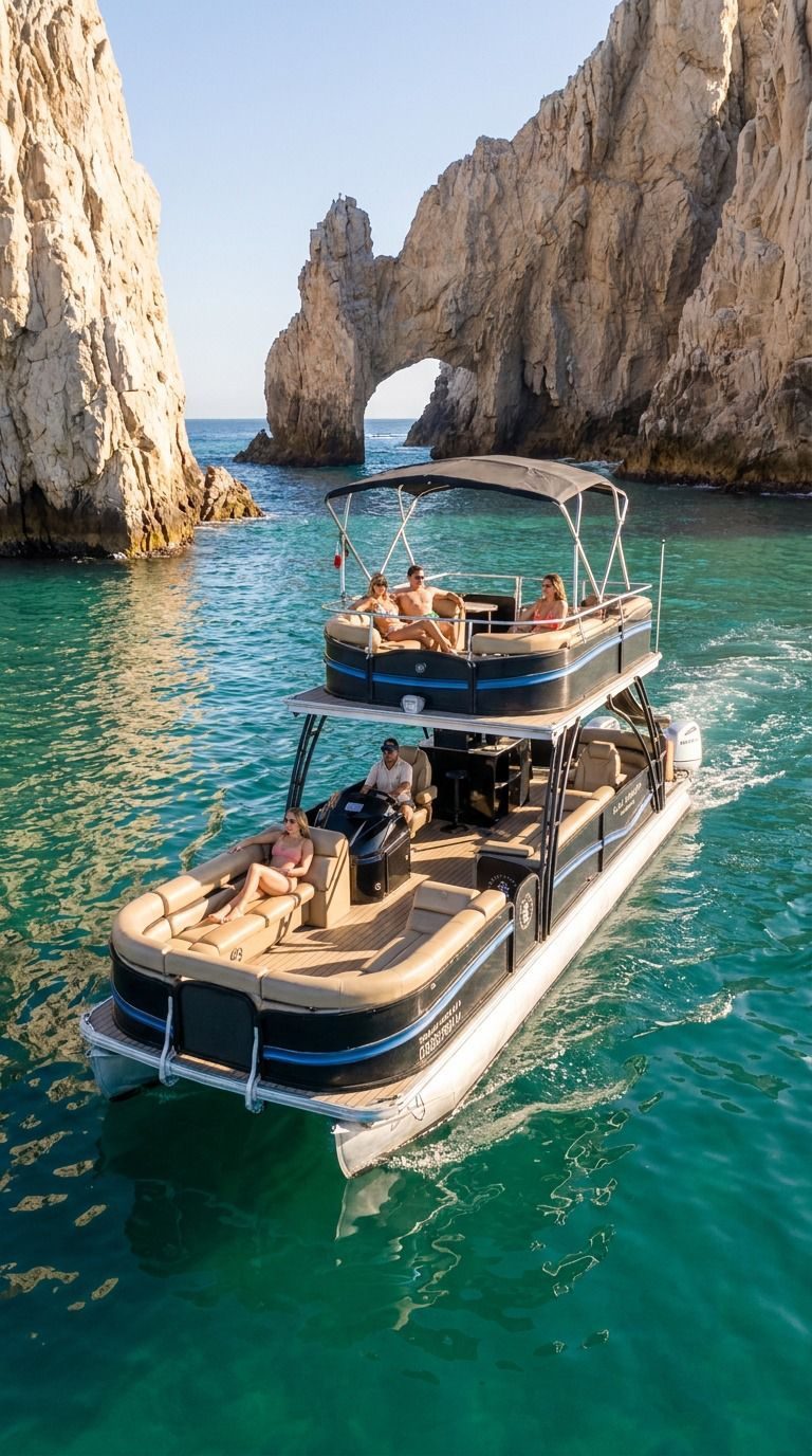 Barco Baja Therapy frente al Arco de Cabo San Lucas